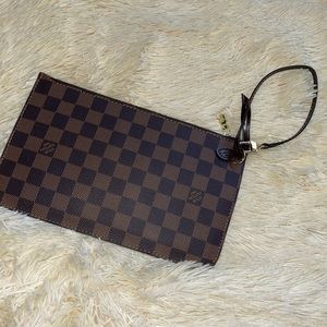 Brown checkered Wristlet with Gold Hardware